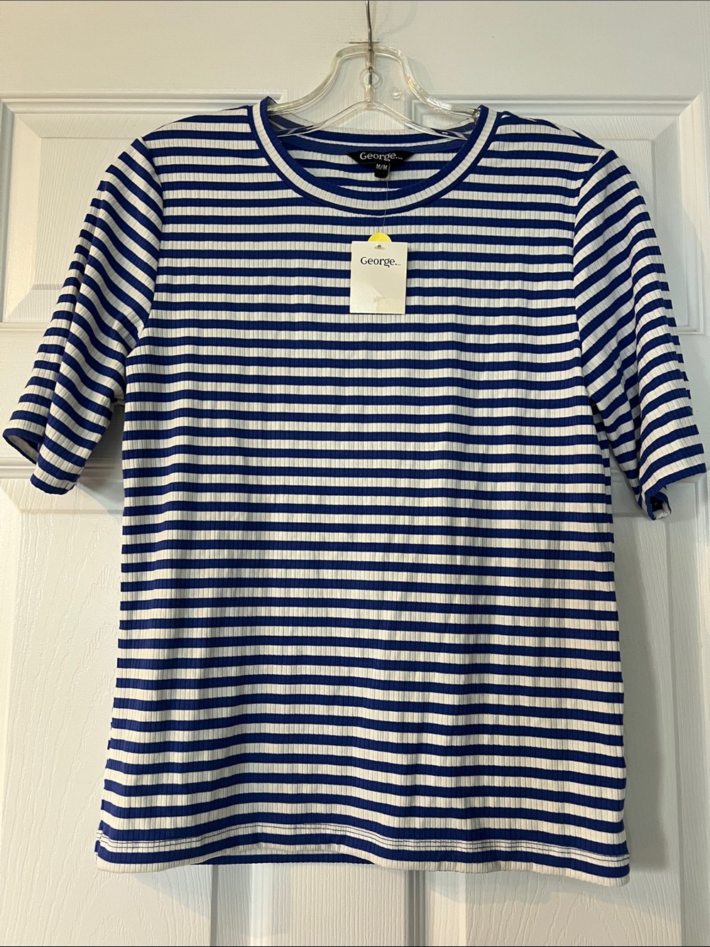 George Ribbed Striped Tee — Navy & White